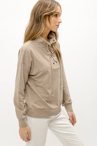 Taupe Lace Up Top