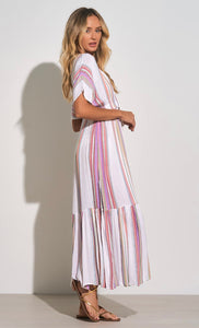 White Multi Stripe V-Neck Maxi Dress