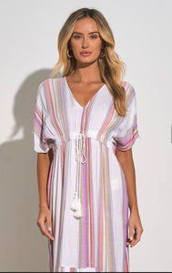 White Multi Stripe V-Neck Maxi Dress
